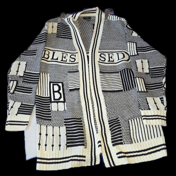 Forever 21 Other - Forever 21 "Blessed" Men's B & W Cardigan Patterned Sweater. Size Medium